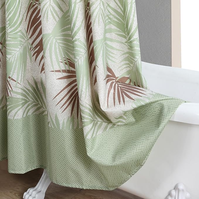 Fabric Shower Curtain, Sage Green and Brown Tropical Plant Leaf Print Shower Curtains for Bathroom, Waterproof Bathroom Curtains, 72" W x 72" H