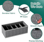 4-Pack Collapsible Fabric Drawer Organizers - 12"x6"x4" Foldable Storage Box with 5 Compartments, Closet Dividers for Socks, Ties, Belts, Accessories (Grey)