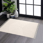 Boho Bathroom Rug 2' x 3', Washable Hand-Woven Tufted Cotton Rug with Tassels for Entryway, Foyer, Bedroom, or Kitchen - Pestal Linen