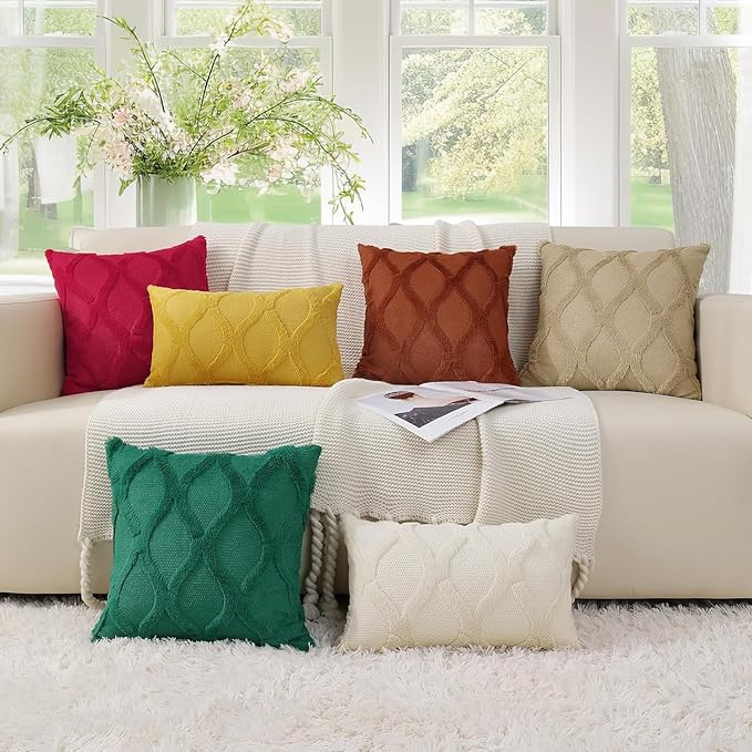 decorUhome Christmas Throw Pillow Covers 12x20 Inch Set of 2, Soft Plush Faux Fur Wool Lumbar Red Couch Pillow Covers, Decorative Neutral Pillow Cases for Bed Sofa Living Room Home Decor