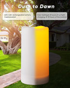 Homemory Solar Candles Outdoor Waterproof, 3"x6" Rechargeable Solar Powered Lights, Flameless Flickering Dusk to Dawn Sensor Outdoor Pillar Candles for Halloween, Lanterns, Garden, Patio, Porch