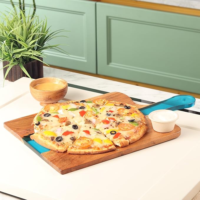 Acacia Wood & Epoxy cheese board | 16.5x10 inch | Use as serving platter tray for serving dishes, food, charcuterie, appetizers, Snacks, Fruits | Cutting Board for fruits and vegetables |White