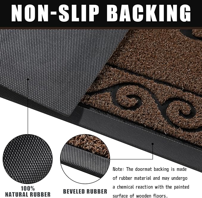 Yimobra Welcome Mat, Heavy Duty Sturdy Door Mats for Home Entrance Outdoor Indoor, Front Doormat for Outside Patio Floor Entry Porch Garage Office, Waterproof, Low Profile, 29.5x17, Coffee