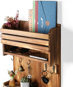 Key Holder, Wall Mounted Mail Organizer, Keys Holder on Wall with 9 Key Hooks, Light Brown