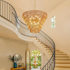 31.49" Large Rattan Chandelier Vintage Farmhouse 12-Lights Boho Hand-Woven Bamboo Chandeliers Light Fixture Rustic Wicker Rattan Golden Chandelier for Dining Room, Kitchen, Living Room, E12