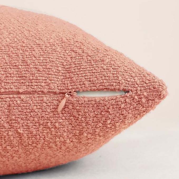 Jeneoo Coral Pink Decorative Square Thick Throw Pillow Covers Fine Textured Boucle Couch Cushion Cases for Sofa Decor, Set of 2, 20 x 20 Inch