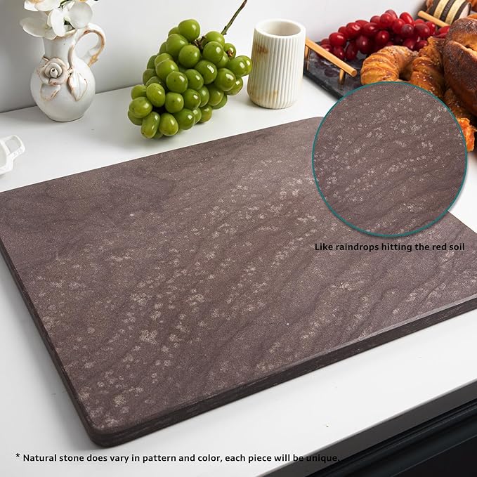 Natural Marble Cutting Board, 16x20 Inch Pastry Board for Kitchen, Marble Slab with Non-Slip Feet for Baking, Cheese (Raindrop Red)