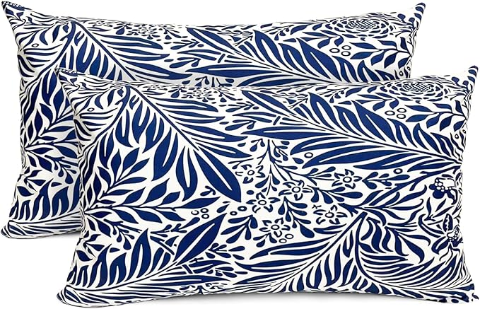 Decorative Throw Pillow Covers Set of 2 Blue Pillow Covers 12x20 inch Throw Pillow Cases Soft Short Plush Farmhouse Floral Outdoor Pillow Covers for Couch Sofa Bed Living Room Cushion Cover
