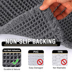 H.VERSAILTEX Waffle Bath Mat Super Absorbent Bathroom Mats Non Slip Bath Rugs for Bathroom Floor Machine Washable Ultra Soft Bathroom Rugs for Beside Tub, (32 x 20 Plus 24 x 60 - Inches, Grey)
