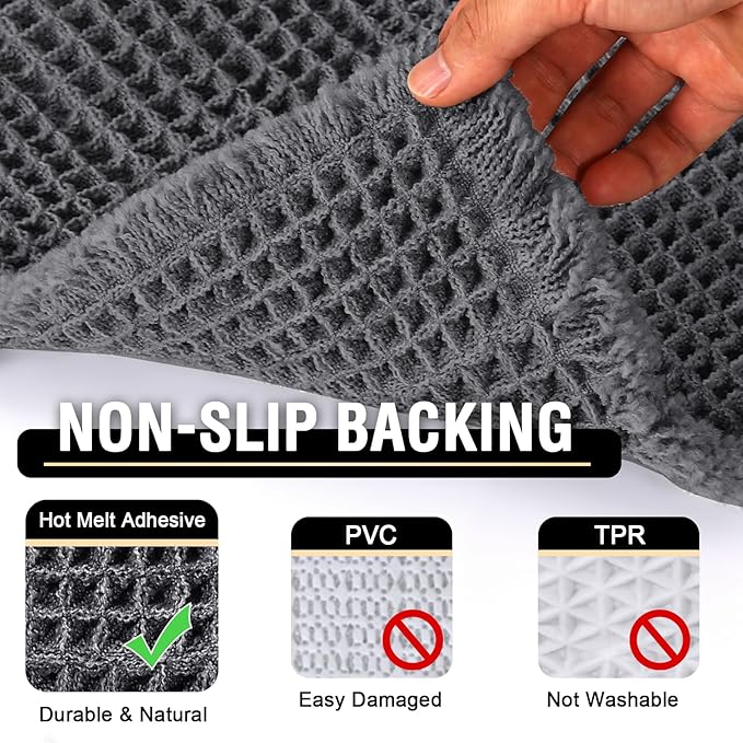 H.VERSAILTEX Upgraded Waffle Bath Mat Super Absorbent Non Slip Bath Rugs for Beside Tub, 24" x 36", Grey