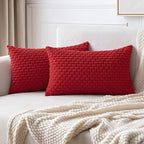 MIULEE Christmas Red Throw Pillow Covers Soft Corduroy Decorative Set of 2 Boho Striped Pillow Covers Pillowcases Farmhouse Home Decor for Couch Bed Sofa Living Room 12x20 Inch