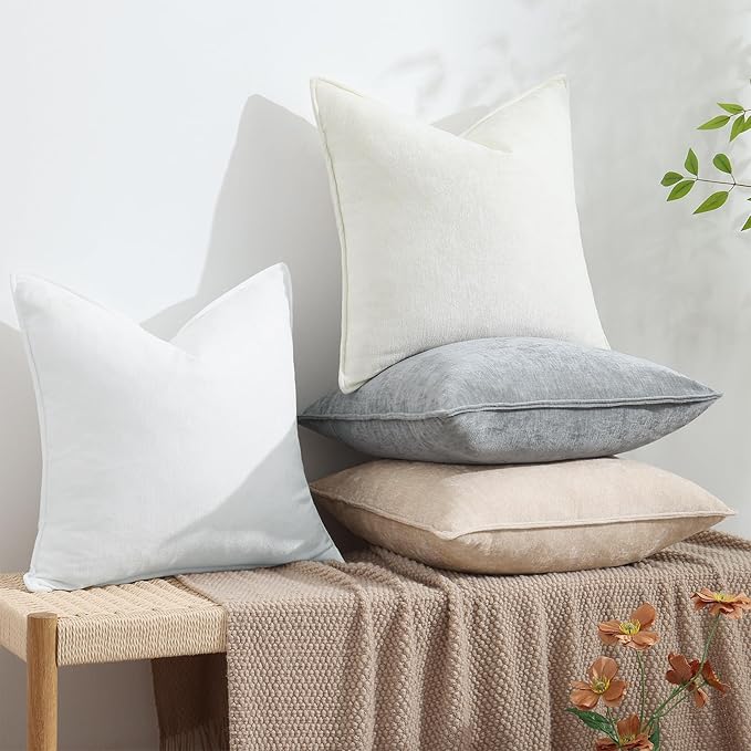 decorUhome Couch Throw Pillow Covers 12x20 Set of 2, Decorative Soft Euro Neutral Chenille Lumbar Pillow Covers with Elegant Design for Sofa Bed Living Room Home Decor, Ultimate Gray