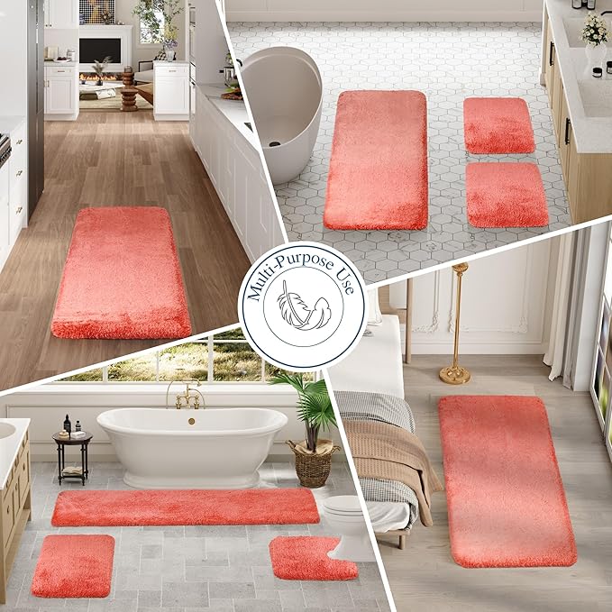 Walensee Living Coral Bath Mat (24 x 48), Extra Soft, Absorbent Shaggy Bathroom Rug, Non Slip, Machine Washable, Luxury Bathroom Floor Mat