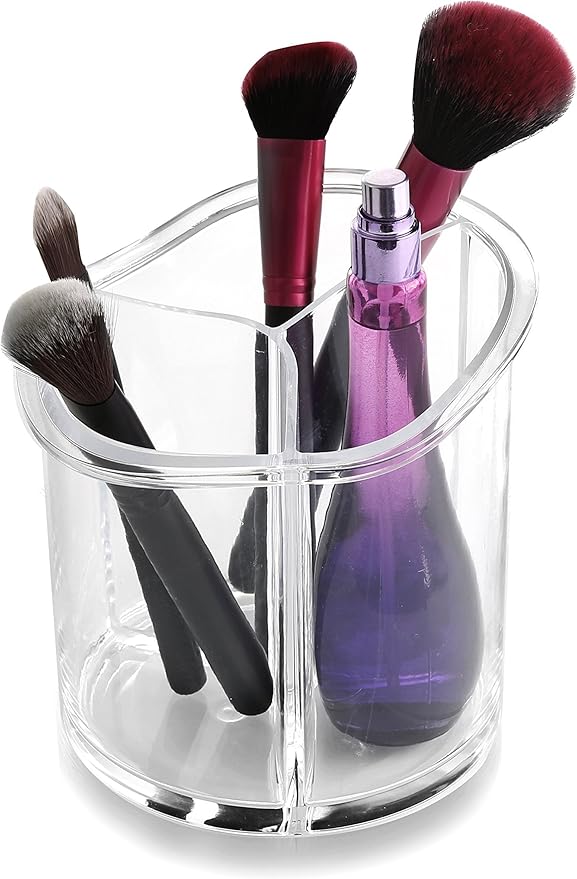 BINO The Triad' 3 Compartment Acrylic Makeup and Jewelry Organizer, Clear and Transparent Cosmetic Beauty Vanity Holder Storage, Clear