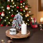 Round Decorative Tray Farmhouse Bathroom Decor Wood Riser Kitchen Countertop Organizer for Perfume, Candle, Plant, 9 inch Browm