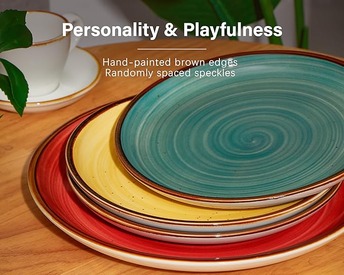 ONEMORE Plates and Bowls Set - Microwavable, Oven & Dishwasher Safe Porcelain Dinnerware Set - Scratch Resistant, Ceramic Dishware for 4(12pcs) - Assorted Colors