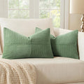 MIULEE Sage Green Corduroy Pillow Covers Pack of 2 Boho Decorative Spliced Throw Pillow Covers Soft Solid Couch Pillowcases Cross Patchwork Textured Cushion Covers for Living Room Bed Sofa 12x20 inch
