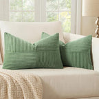 MIULEE Sage Green Corduroy Pillow Covers Pack of 2 Boho Decorative Spliced Throw Pillow Covers Soft Solid Couch Pillowcases Cross Patchwork Textured Cushion Covers for Living Room Bed Sofa 12x20 inch