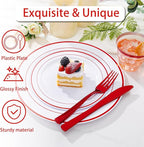 WELLIFE 350-Piece Red Plastic Party Dishware Set - 50 Dinner Plates, 50 Dessert Plates, 50 Cups, 50 Plastic Cutlery