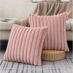 ZLINA Set of 2 Baby Pink Faux Fur Decorative Throw Pillow Covers Fluffy Striped Pillowcase Cushion Covers 24 x 24 Inch Decor Sofa Couch Bedroom