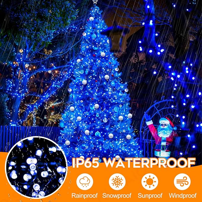 66FT 200 LED Christmas Lights with Timer, Twinkle Fairy Lights String with 8 Flashing Modes String Lights for Indoor Bedroom Outdoor Christmas Trees Garland Wreath Holiday Decorations, Blue