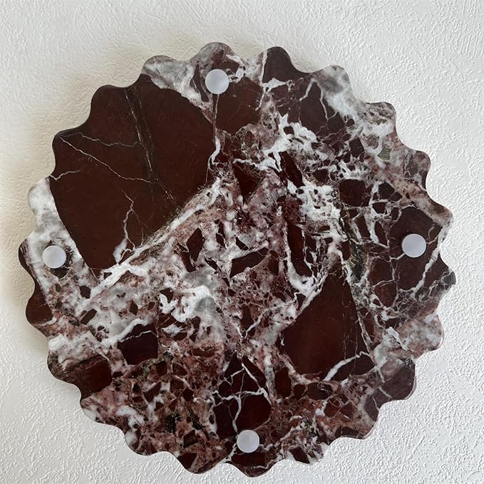 Marble Scalloped Tray Round Wave Tray Small Serving Platter for Counter, Bathroom, Kitchen, Nightstand, Jewelry Ring Dish Holder (Rosa Levanto)