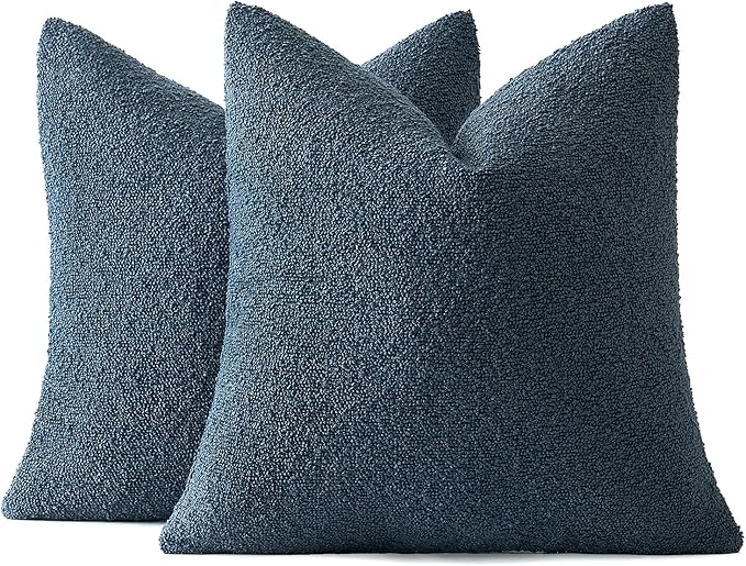MIULEE 18x18 Inch Decorative Pillow Covers for Couch Bed Set of 2 Textured Boucle Neutral Winter Throw Pillows Dark Blue Accent Solid Cushion Pillowcases Sofa Livingroom Home Decor