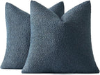 MIULEE 22x22 Inch Decorative Euro Sham Throw Pillows for Bed Set of 2 Textured Boucle Neutral Winter Throw Pillow Covers Dark Blue Accent Solid Euro Couch Pillowcases Sofa Livingroom Home Decor