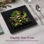 Aya's Square Plastic Plates - 6.5"/9.5" Black Disposable Plates for Party - Heavy-Duty Reusable Food Grade Plastic - 60 Count - Thick and Durable to Prevent Breaking - Ideal for Events and Gatherings
