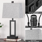 23.5" Touch Control Table Lamps Set of 2, Bedside Lamp with 2 USB Charging Ports & AC Outlet, 3-Way Dimmable Modern Nightstand Lamp for Living Room Bedroom End Table Office(2700K 2 LED Bulbs Included)