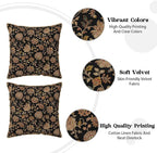 Vintage Tapestry Floral Soft Velvet Throw Pillow Covers Set of 2 Black Brown Bohemian Boho Carpet Flowers Decorative Pillow Covers 18x18 Inch Rustic Retro Rug Pillow Case For Sofa Couch Home Decor