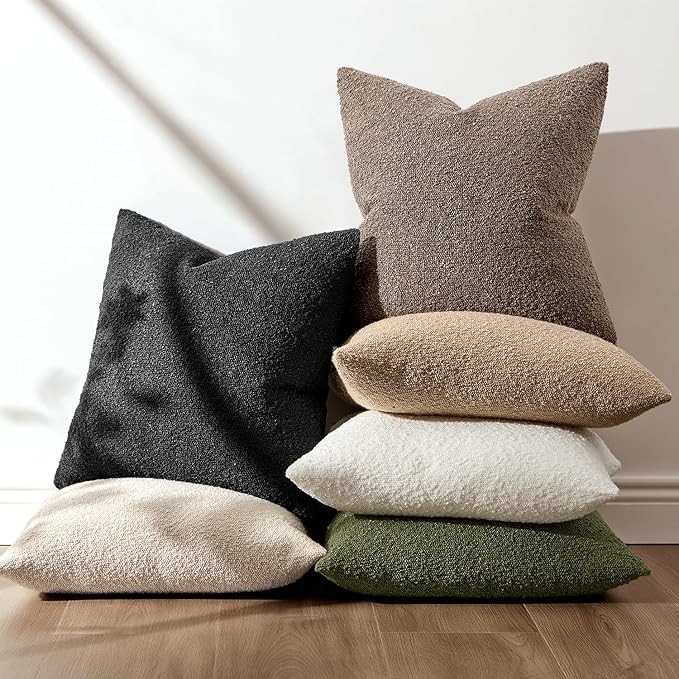 ANRODUO Pack of 2 Textured Boucle Throw Pillow Covers Soft Black Decorative Accent Solid Pillow Cases Cozy Modern Couch Cushion Case for Chair Sofa Bedroom Living Room Home Decor, 18 x 18 Inch