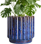Ceramic Planter - 9.6 Inch Ceramic Plant Pots Indoor Outdoor, Round Flower Pots with Drainage Hole, Large Fluted Modern Planter, Room Home Bedroom Decor, Plant Lover Gifts, Blue