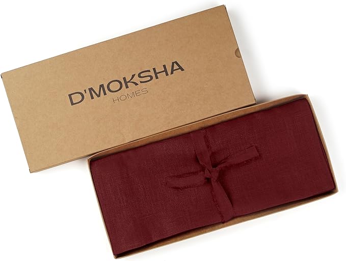 D'Moksha Homes Linen Table Runner 48 Inches - 100% Pure Linen Dark Red Table Runner 14 x 48 Inch for Coffee Tables, Dresser, Fall, Autumn and Halloween - Machine Washable