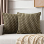 Kevin Textile Pack of 2 Corduroy Decorative Throw Pillow Covers 20x20 Inch Soft Boho Striped Pillow Covers Modern Farmhouse Home Decor for Sofa Living Room Couch Bed Olive Green