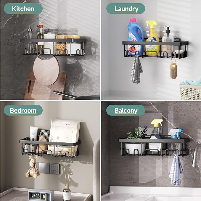 Veken Rustproof Shower Caddy 6-Pack, No Drilling & Waterproof Adhesive Shower Shelves Rack with Soap Holder, Large Capacity Bathroom Organizers and Storage, Wall-Mounted Kitchen & Home Decor