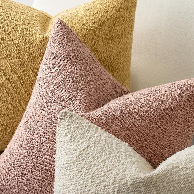 MIULEE 20x20 Inch Decorative Pillow Covers for Couch Bed Set of 2 Textured Boucle Neutral Winter Throw Pillows Blush Pink Accent Solid Cushion Pillowcases Sofa Livingroom Home Decor