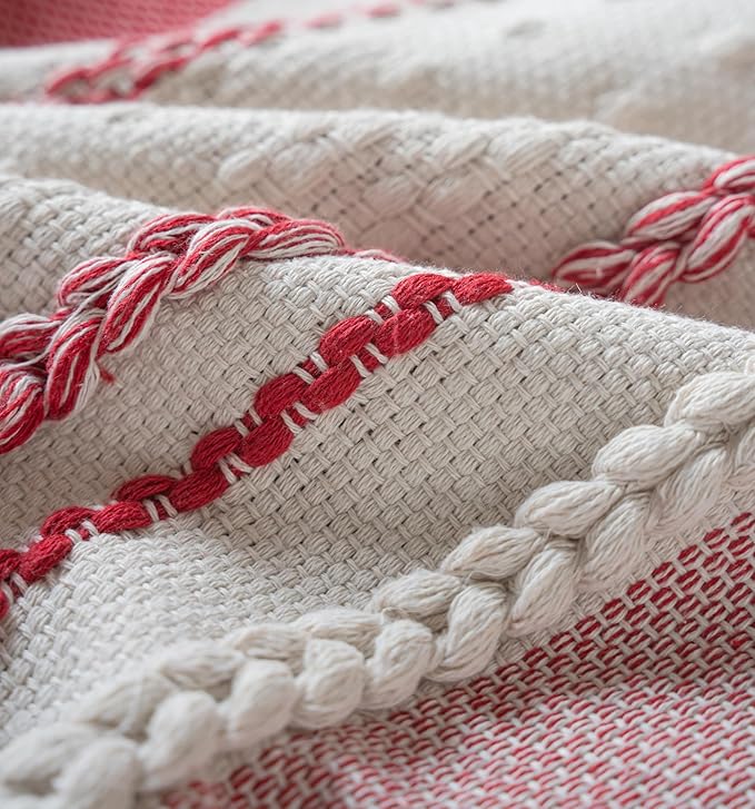 Christmas Pillow Covers 12x20 Inch Set of 2, Red Textured Boho Christmas Decorative Couch Pillow Cases for Farmhouse Home Decor, Accent Cushion Cover for Sofa, Bed, Living Room, Bedroom