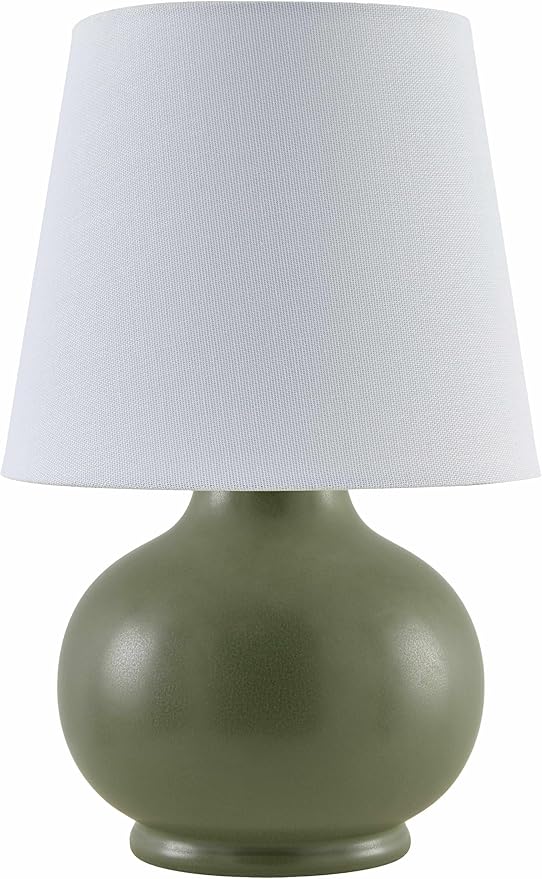 BoutiqueRugs Navarro Boho Ceramic Bedside Table Lamp for Bedroom Nightstand and Living Room - Shade Cotton - Green, White - 13" H