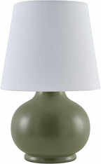 BoutiqueRugs Navarro Boho Ceramic Bedside Table Lamp for Bedroom Nightstand and Living Room - Shade Cotton - Green, White - 13" H