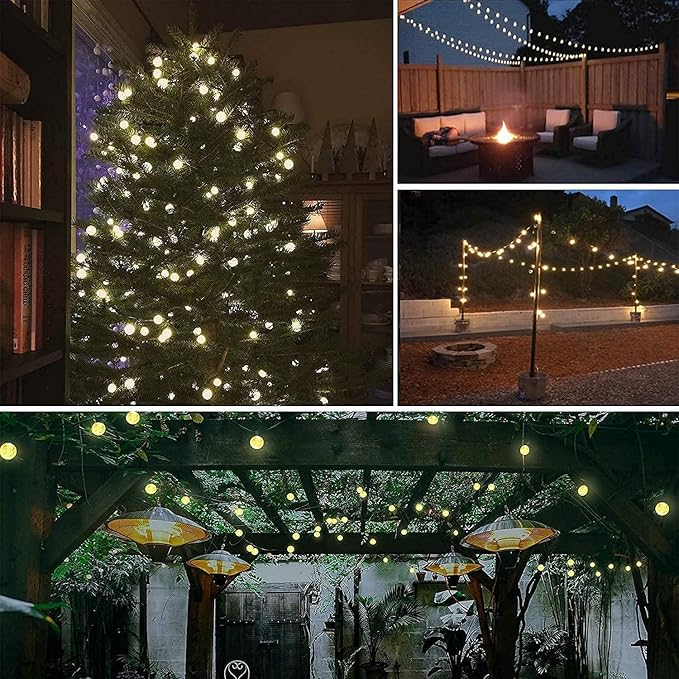 LORRYTE 2-Pack 72FT 120 LED Crystal Globe Solar String Lights Outdoor, Waterproof Solar Lights for Outside, 8 Lighting Modes Patio Decor for Garden Yard Porch Wedding Party(Warm White)