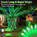 750 LED 240FT Christmas String Lights Outdoor, 12 Pro Modes and Timer Memory & Brightness, Plug in Outdoor Waterproof Clear Wire Twinkle Light for for Xmas Yard Tree Wedding Party Decor (Green)