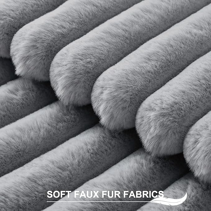 Pallene Faux Fur Plush Throw Pillow Covers 16x16 Set of 2, Luxury Soft Fluffy Striped Decorative Pillow Covers for Sofa, Couch, Living Room, Grey