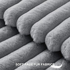 Pallene Faux Fur Plush Throw Pillow Covers 20x20 Set of 2, Luxury Soft Fluffy Striped Decorative Pillow Covers for Sofa, Couch, Living Room, Grey