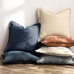 MIULEE Christmas Decorative Throw Pillow Covers Neutral Linen Fringe Throw Pillows Set of 2 Indigo Blue Boho Farmhouse Cushion Covers Coastal Decor for Couch Sofa Bed Living Room Decor 26x26 Inch