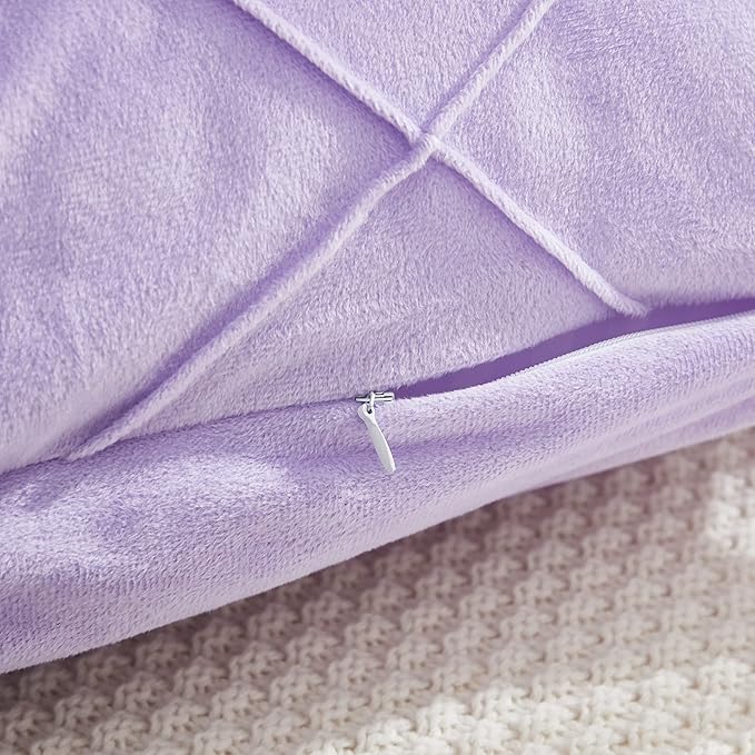 JAUXIO Diamond Pinch Pleated Crystal Velvet Pillowcases 2 Pack Solid Pintuck Throw Cushion Cover for Home Decor Hidden Zipper Closure (Lilac, Standard)