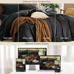 MooMee Bedding Duvet Cover Set 100% Washed Cotton Linen Like Textured Breathable Durable Soft Comfy (Solid Black, Cal King 104"x98")