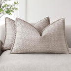 Foindtower Set of 2 Decorative Cotton Waffle Weave Lumbar Throw Pillow Covers Euro Sham Cushion Covers Accent European Pillowcase For Bed Couch Sofa Bedroom Living Room Home Decor 12×20 Inch Tan Beige
