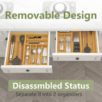 Suli Large Silverware Drawer Organizer，Adjustable Kitchen Flatware for Forks Knives and Spoons， Bamboo Cutlery Utensil Holder,Expandable from 12in-37in，Natural Bamboo