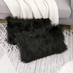 WLNUI Set of 2 Black Halloween Decorative Pillow Covers New Luxury Series Merino Style Faux Fur Fluffy Throw Pillow Covers Lumbar Fuzzy Cushion Case for Sofa Bedroom Living Room Home Decor 12x20 Inch